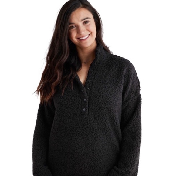 New! Aerie Cloud Sherpa Oversized Cozy Plush Pullover Snap Sweater Teddy Jacket - Picture 2 of 12